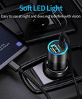 Hefty 48W Cigarette Lighter Car Charger Hooked Up To A Zippy 20W Wall Adapter Feeding Dual PD 3.0 Fast Charge Ports Plus Two Three Point Three Foot Type C Cables For Dead Simple Everyday Travel Power with soft LED light in vehicle.
