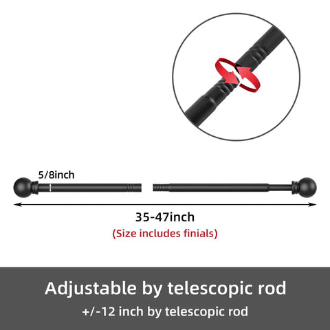 Five Eighth Inch Curtain Rod Set For Windows 32 To 48 Inches Matte Black showing telescopic adjustment detail