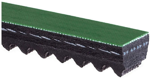 Close-up view of Fleet Runner Beefy Heavy Duty V Belt For Harsh Temperatures And Heavy Loads Featuring Patented Material cross-section.