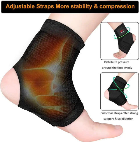 Two Pack Breathable Ankle Brace For Sprained Ankles With 360 Degree Support And Adjustable Compression Wrap on foot showing fit and design