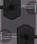 Matte Black Interior Door Handle Set With Privacy Lever For Bedroom And Bathroom Dope Modern Look, classic style front and back view