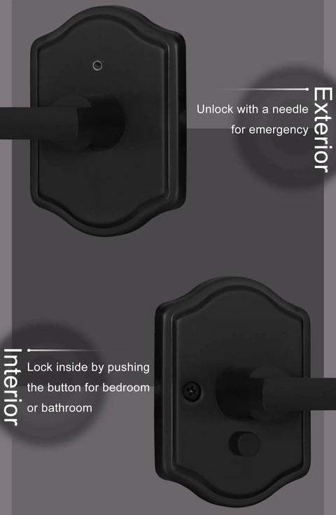 Matte Black Interior Door Handle Set With Privacy Lever For Bedroom And Bathroom Dope Modern Look, classic style front and back view