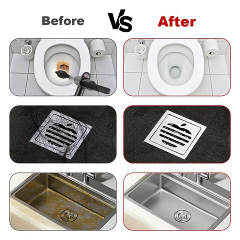 Before and after cleaning results using Heavy Duty High Pressure Toilet Plunger With Barometer And Extra Long Handle.