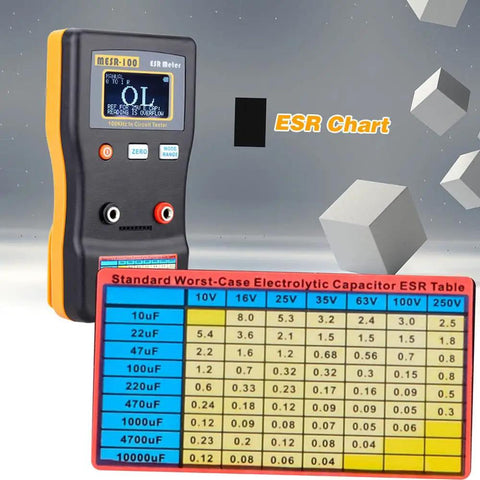 ESR Capacitor Tester Meter For Accurate Internal Resistance Readings, Professional ESR Meter with ESR chart and table