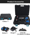 Heavy Duty 21V Cordless Electric Hydraulic Crimping Pliers With 40Ah Battery And Cable Cutter toolbox and accessories, including batteries and charger.