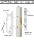 Installation instructions for Drop In Sliding Patio Door Handle Set With Mortise Lock White Zinc Diecast Offset Thumbturn.