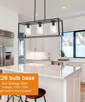 Classic Pendant Lighting For Kitchen Island With Hammered Glass Shades 3 Light Linear Modern Farmhouse Chandelier In Matte Black Finish