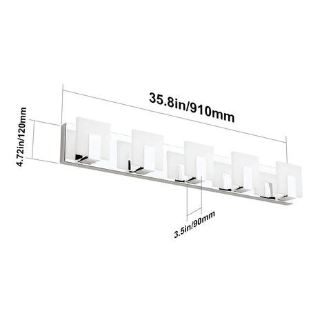 Five Light Dope Modern LED Bathroom Vanity Light Up And Down Wall Fixture In Acrylic And Stainless Steel Chrome Finish dimensions