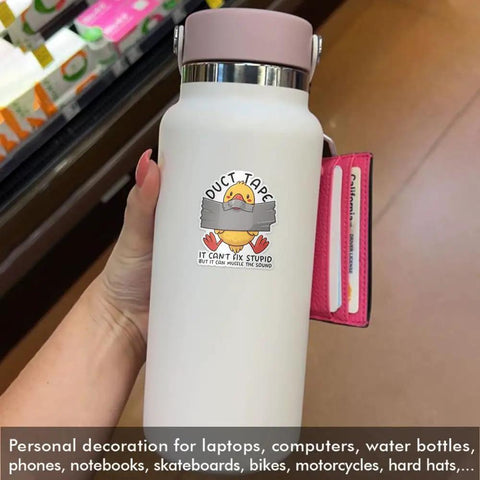 Three Pack 3 Inch Duct Tape Stickers It Cant Fix Stupid But It Can Muffle The Sound Funny Sarcastic Waterproof Vinyl Decals on water bottle