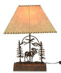 Moose Table Lamp With Rustic Patina 26 Inch Tall Inline Dimmer UL Listed 7.5 Foot Cord Cabin Living Room Lighting Cozy Rustic Vibe Ideal
