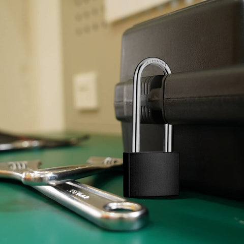 Two Pack Covered Aluminum Padlocks With Keys Long Shackle Black Locker Locks For Gates Fences And Toolboxes in use