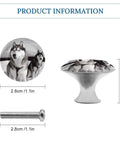 Snowy Husky Dog Round Cabinet Knob Set in Stainless Steel with screws for kitchen cabinets, dressers, closets, and cupboards, modern dope.