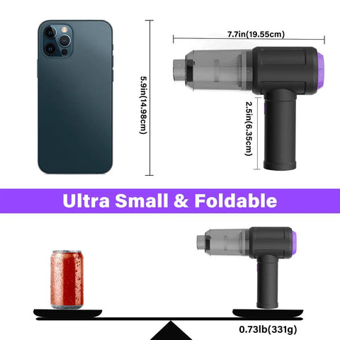 3 In 1 Mini Computer Vacuum Cleaner With 14500 Pa Suction, 110000 RPM Air Duster And Blower, cordless, size comparison with phone