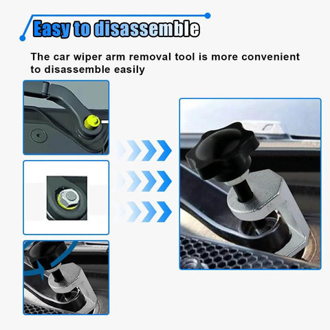 Easy to use Adjustable Wiper Arm Removal Tool Kit And Battery Terminal Puller Set for Bolt Type Windshield Arms in action.