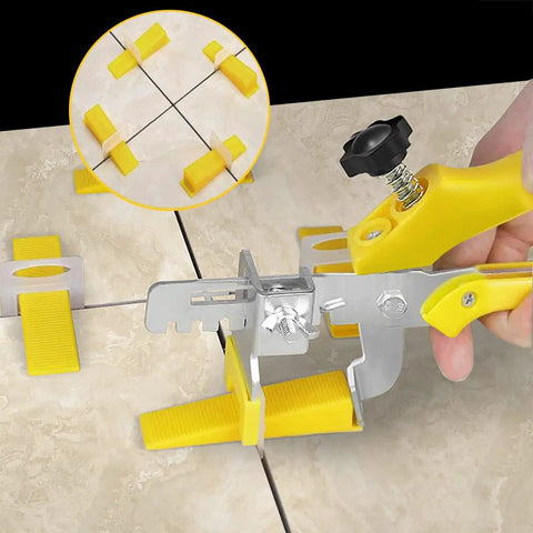 Tile Leveling System With Plier And 300 Clip Spacers And 100 Reusable Wedges For Stone And Tile Installations in use