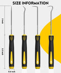4 Piece Hook And Pick Set For Automotive And Home Repairs With Ergonomic Handles, Shop Grade Quality, Handy For Tackling Tight Spots, Includes Straight Pick Full Hook 90 Degree Hook And 135 Degree Hook, Great For O Ring Tasks; 6.5 in size