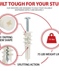 Illustration of 50 Piece Self Drilling Drywall Anchors And Screws Kit Size 8 By 1 And 1 Quarter Inch Holds Up To 75 Lbs