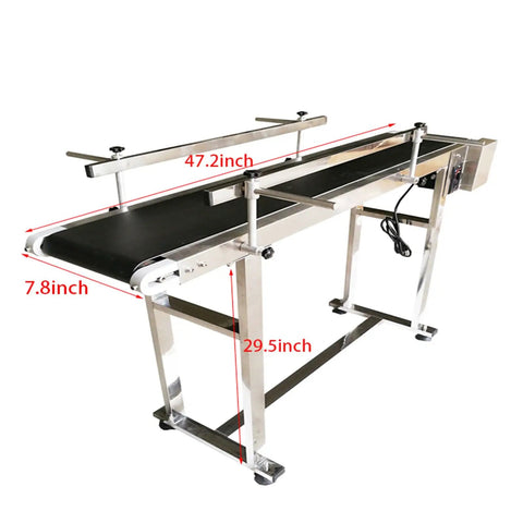 110V PVC Belt Conveyor With Double Guardrail Workhorse 47.2 Inch Length 7.8 Inch Belt Width Anti Static Industrial Grade Belt System