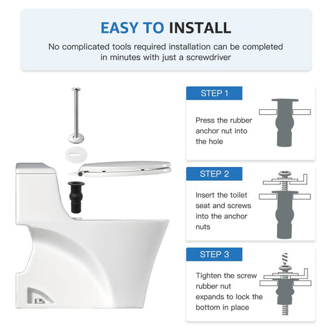 4 Pack Toilet Seat Screws Repair Kit Easy Install Universal Fit For 14-16mm Hole Toilet Seat Top Mount Hinges install steps