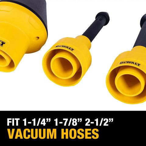 Must Have Conduit Line Puller Attachment Kit For Wet Dry Vacuum Accessories Featuring Flexible Rubber Seals That Lock Tight Boxes And Make Wiring Runs A Breeze For Electricians Crushing Daily Tasks with yellow vacuum hose adapters fitting 1-1/4, 1-7/8, and 2-1/2 inch sizes.
