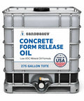 Heavy Hitter Concrete Form Release Agent And No Mess Form Oil For Top Shelf Finishes Keeps Poured Walls Sliding Off Cleanly In Two 275 Gallon Totes For Contractor Crews, view of 275 gallon tote.