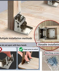 Two Pack 90 Degree Self Locking Folding Hinge Steel Foldable Bracket Hidden Hinge installed on wooden table leg with matching screws