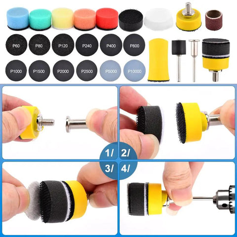 Pro Grade All In One 268 Piece 1 Inch Wet And Dry Sanding Kit with discs and drums assembly steps and components.