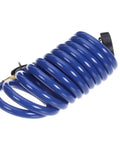 Coiled blue hose for Pet Grooming Aluminum Angled Spray Valve With 9 Foot Coiled Hose 35 Degree Spray Heat Resistant Rubber Grip Handle Hold Down Clip
