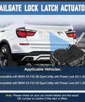 BMW X3 F25 28I Liftgate Lock Actuator Replacement with rear view of SUV and actuator component