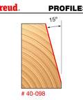 Diagram showing a 15° chamfer wood profile created by the One Inch Chamfer Router Bit With Half Inch Shank Pro Grade Heavy Duty Adjustable Chamfer Height Cuts Plywood Hardwood And Softwood Ideal For Decorative Edges And Joinery Use On Handheld Or Table Mounted Routers.