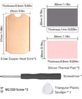 Pure Copper M.2 2242 SSD Heatsink Cooling Kit For NVMe Drive, 0.5mm copper plate with silicone pads and tools included.