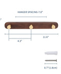 Tough Brass Wall Hooks Slick Multi Rack For Bathroom And Kitchen Heavy Duty Coat Hangers Hangin Steady, 3-hook wood rack, 11.6" x 4.3" size.
