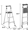 3 Step Lightweight Aluminum Folding Step Ladder With Non Marring Leg Tips Slip Resistant Platform ANSI Rated 225 Lbs Super Light Folds Flat For Quick Storage At Home Or Garage, 50.8 in open