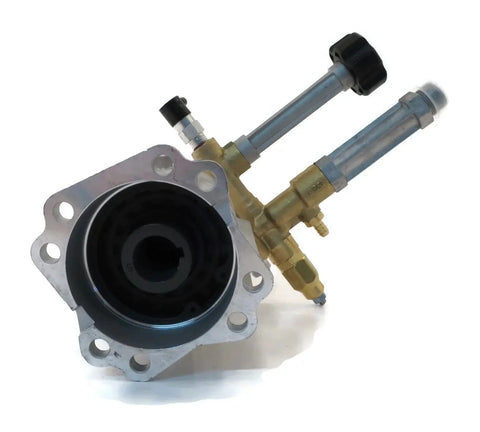 Heavy Duty Pressure Washer Pump Replacement For Briggs And Stratton 206376GS showing four bolt pattern and brass connectors