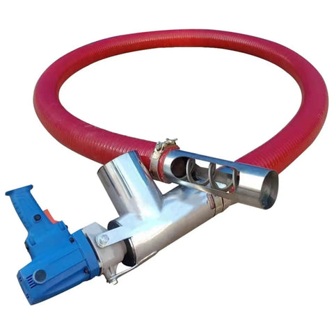 Portable 110V Electric Grain Auger Conveyor with red hose and blue motor for home farm use