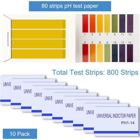 PH Test Strips 1 To 14 Litmus Paper Kit For Home Lab Water Soil Aquariums Soap Testing 800 Strips In 10 Pack With Quick Color Chart
