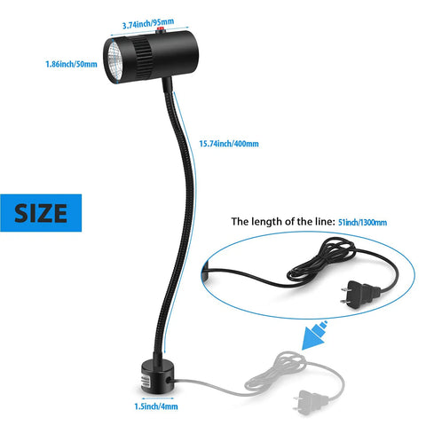 Magnetic LED Flexible Work Light With Pro Grade Gooseneck And Magnetic Base For Workbench And CNC Machines, lamp dimensions