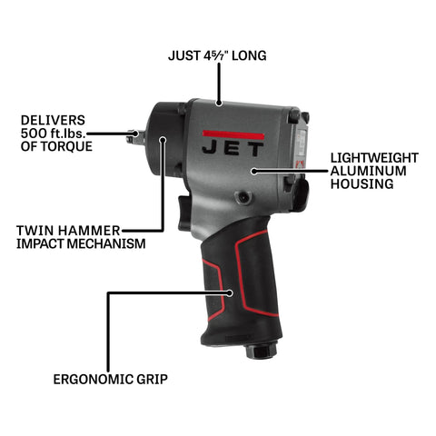3/8-Inch Compact Impact Wrench With Beast Torque Of 500 Ft-Lbs, 10,000 RPM, And Vibration-Reducing Ergonomic Grip, side view