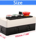Must Have Push Button Control Station With Emergency Stop Mushroom Latching, 22mm Panel Mount, size dimensions