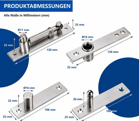 Heavy Duty Pivot Hinge Set With Magnetic Door Catch For Wood Doors And Secret Rooms Offering 360 Spin Capability And Stealthy Invisible Design built tough dimensions displayed.