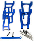 Blue aluminum alloy suspension arm set for 1967 Chevy C10 Drag Slash RC Crawler, showing CNC machined arms and screws.