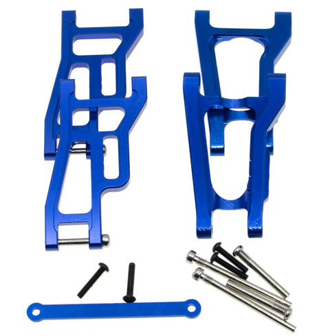 Blue aluminum alloy suspension arm set for 1967 Chevy C10 Drag Slash RC Crawler, showing CNC machined arms and screws.
