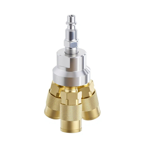 One Fourth Inch NPT 3 Way Air Manifold Kit With Brass Couplers And Air Hose Connectors Industrial Fittings Leak Proof Brass