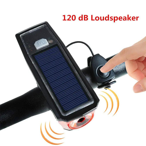 Solar Powered USB Rechargeable Bike Front Light With 350 Lumens 5 Modes All Weather Waterproof Mountain Bike Headlamp Plus 120dB Electric Bell Horn For Road Cycling Safety Go To Gear