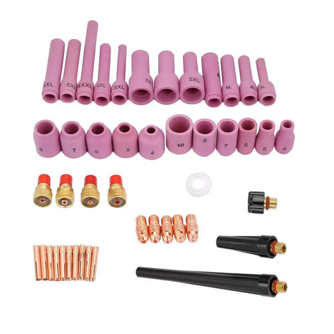 TIG Welding Nozzles 46 Piece Set For WP9 20 25 Series Torch Consumables With Collets And Accessories High Temperature Weld Tools