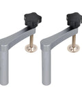 20mm Solid Hold Down Clamp With Hella Tough Grip And Fast Acting Gear Lock For Workbench Saw Holes and stainless steel body with ergonomic knobs.