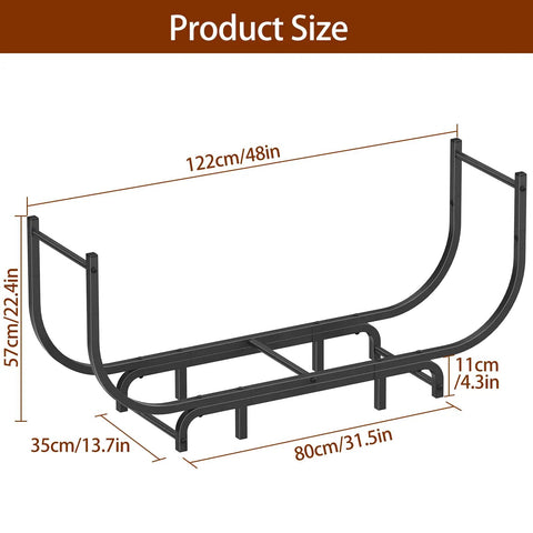 Curved Firewood Rack, 48-Inch Heavy Duty Log Holder For Indoor And Outdoor Use, shown with product dimensions.