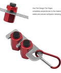 Dead Nuts Accurate Stair Gauge And Framing Square Stop Bracket With Hex Thumb Screw Adjustment For Smooth Lumber Marking And Tough Aluminum Workshop Gear, featuring hex flat design and carabiner.