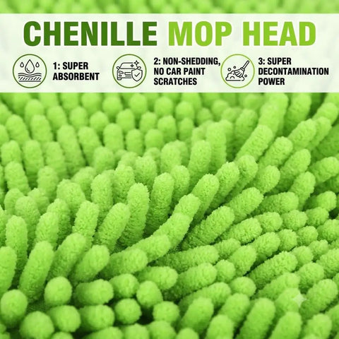 Chenille mop head close-up from Long Handle Car Wash Brush Kit with Microfiber Mop Mitt for scratch free detailing and cleaning.