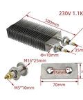 Heavy Duty Stainless Steel Finned Heating Element With Install Plate 500mm size for electric ovens, rated 1100W, detailed measurements included.